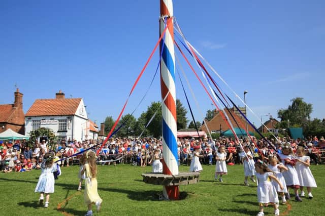 Wellow Maypole celebrations 2018. Maypole dancing.