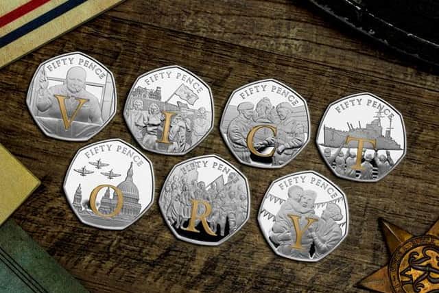 The new coins spell out ‘victory’ in honour of the VE Day anniversary (Photo: Westminster Collection)